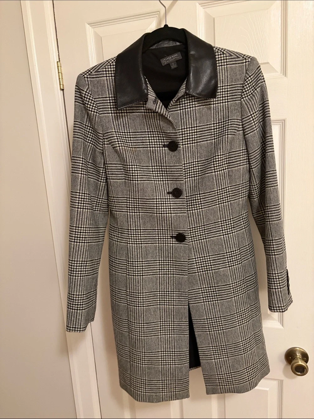 Classiques Entier Black & White Plaid Wool Blend Trench Jacket – Size 6